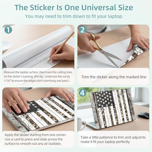 Universal Laptop Skin Decal, 3-Piece Vinyl Protector for 12 13 14 15.6" Notebook, Waterproof Anti-Scratch, Easy Trim & Bubble-Free Finish, American Flag Made of White Wood - color: American Flag Made of White Wood