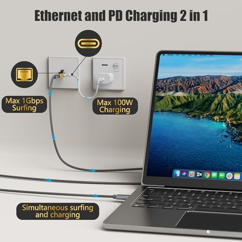 USB C to Ethernet Adapter with 100W Power Delivery, RJ45 Male to USB C Female Network LAN Adapter, Built-in Smart Chip, 1Gbps, Charging and Surfing 2 in 1, Supports PC, Laptop, Tablet, Smartphone - style: RJ45 to USB-C Adapter with PD Port