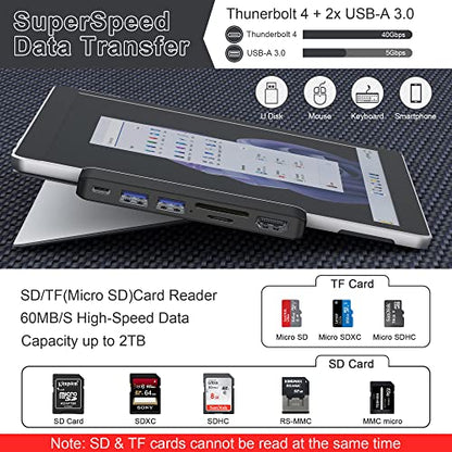 Surface Pro 9/10/11/X Accessories, Surface Pro 9 USB Hub Docking Station with 4K HDMI, USB-C Thunerbolt 4 (Display+Data+PD Charging), 2 USB 3.0, SD/TF Card Reader for Surface Pro 9/Pro10/Pro11/ProX - color: For Surface Pro 9/10/11/X