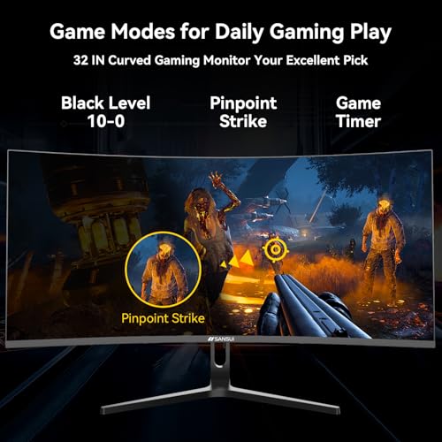 SANSUI 32 Inch Curved 240Hz Gaming Monitor High Refresh Rate, FHD 1080P | Gaming PC Monitor HDMI DP1.4, 1500R Curvature, 1Ms MPRT, HDR,Metal Stand,VESA Compatible(DP Cable Incl.) - size: 32 inch