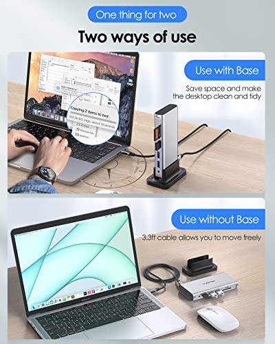 LENTION 10-in-1 USB C Docking Station with Dual Monitor (4K HDMI & 1080P VGA), 100W PD, 1000M Ethernet, 3xUSB 3.0, SD/TF, Vertical Design for 2026-2016 MacBook Pro/Air/Neo, Dell, HP, Surface Laptop - color: Silver