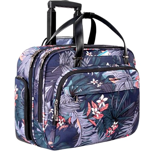 VANKEAN Rolling Laptop Bag Women with Wheels, Fits Up to 15.6 Inch Rolling Briefcase Water Repellent Rolling Computer Bag (Floral) - color: Floral