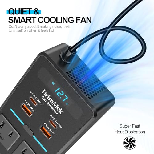 300W Car Power Inverter 12V to 110V Car Outlet Adapter | 65W USB-C Fast Charging for Laptops, LED Display.