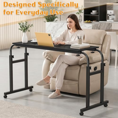 Overbed Table with Wheels, Adjustable Height and Length Bed Desk, Mobile Laptop for Bed, Recliner and Sofa, Rolling Hospital Tray Table for Adults and Seniors Black 40x80cm - color: Black 40x80cm