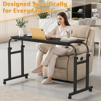 Overbed Table with Wheels, Adjustable Height and Length Bed Desk, Mobile Laptop for Bed, Recliner and Sofa, Rolling Hospital Tray Table for Adults and Seniors Black 40x80cm - color: Black 40x80cm