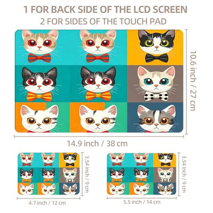 Universal Laptop Skin Sticker for 12/13/14/15.6 Inch Laptops, Reusable Vinyl Laptop Decal Cover, Waterproof Scratch Resistant Notebook Skin with 2 Wrist Pads,Cute Cat Head - color: Cute Cat Head