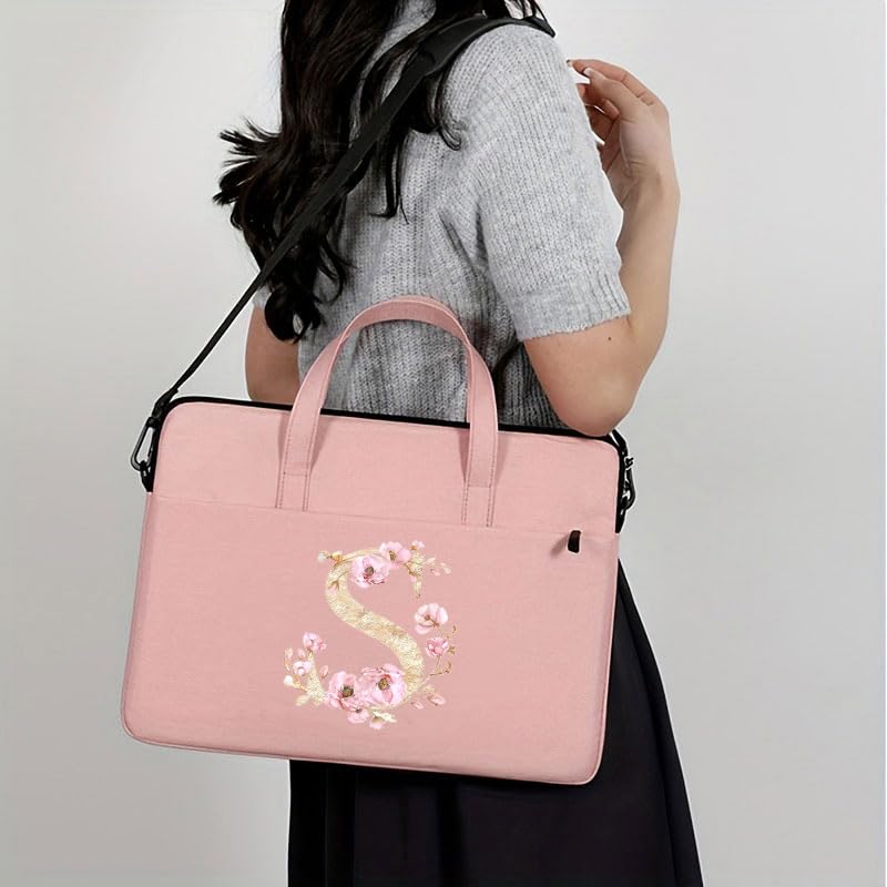 Computer Bag For Men & Women, With Initial Laptop Bag,14/15inches Messenger bag For Office、Business、Travel、School - color: Pk-s