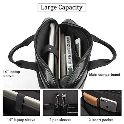 Augus Leather Briefcase for Men, 16 Inch, Full-Grain Leather, YKK Zipper - color: Black1