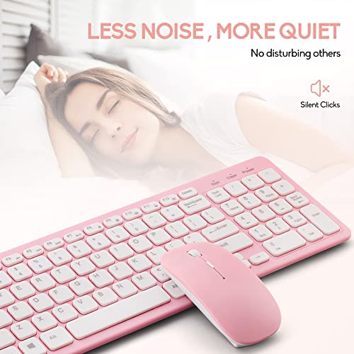 Wireless Keyboard and Mouse Combo, Compact Quiet Wireless Keyboard and Mouse Set 2.4G Ultra-Thin Sleek Design for Windows, Computer, Desktop, PC, Notebook, Laptop (Pink) - color: pink