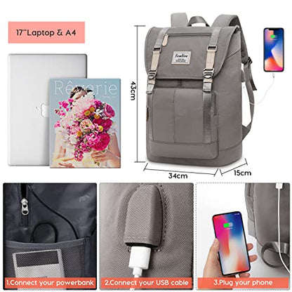 YAMTION 17" Laptop Backpack for Women & Men,Bookbag for Teen Girls & Boys Teenagers for College High School - color: Grey