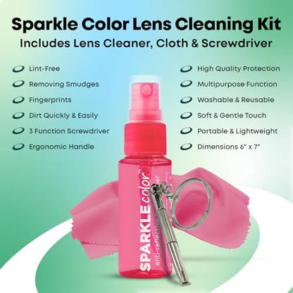 Sparkle Anti-Reflective Safe Lens Cleaner & Repair Kit – (2) 1oz Glasses Cleaner Spray, (2) Microfiber Cloth & Keychain Screwdriver for Eyeglasses, Sunglasses, Lenses & Screens (5 Piece Set) - style: Pink | 2x1oz Lens Spray + 2 Microfiber Cloths + 1 Screw