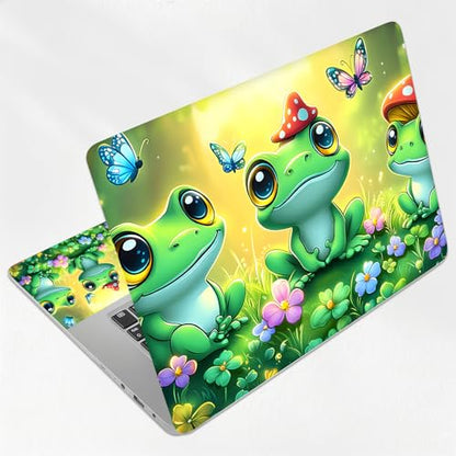 Happy Frogs in Flower Pond Universal Laptop Skin Sticker 3PCS, Protective Decal Trim-to-Fit 11.6" 13.3" 14" 15.6" Laptop Vinyl Cover, Removable Anti-Scratch Computer Decal Protector - color: Happy Frogs In Flower Pond