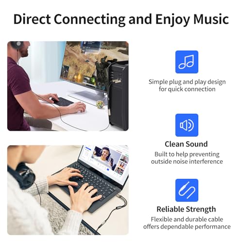 3.5mm Headphone Splitter for Computer Y Shape 1/8 Inch Aux 2 TRS Male to 1 TRRS Female Mic and Audio 4 Pole Headset Stereo Earphone Adapter Cable Cord Compatible with PC, Laptop, Gaming, etc