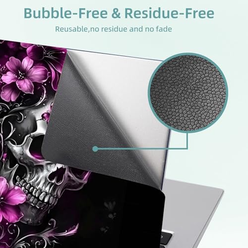 Universal Laptop Skin Decal, 3-Piece Vinyl Protector for 12 13 14 15.6" Notebook, Waterproof Anti-Scratch, Easy Trim & Bubble-Free Finish, Skull Purple Flowers - color: Skull Purple Flowers