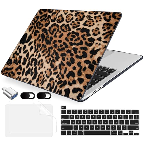 MecBevia Compatible with MacBook Pro 13 inch Case 2022 2021 2020 Release M2 M1 A2338 A2251 A2289, Plastic Hard Shell&Keyboard Cover&Screen Protector&Webcam Cover&Type-C Adapter, Leopard Print - color: Leopard Print