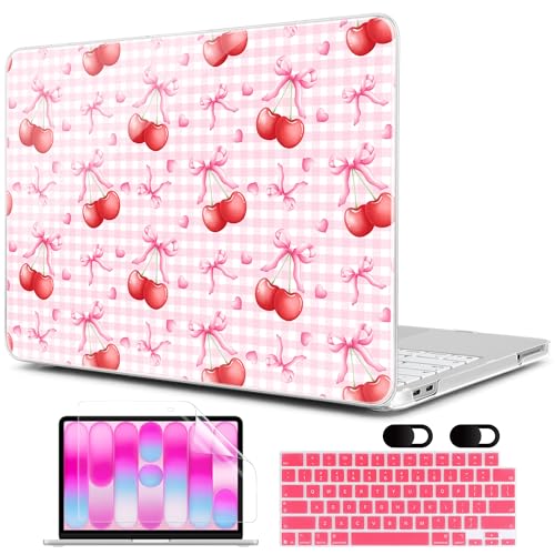 MEEgoodo Printed Case for New MacBook Neo 13 inch 2026 Release(Fit Model A3404), Laptop Hard Shell Cases with Keyboard Skin & Screen Protector & Webcam Covers, Cherry Bow Pattern - color: Cherry Bow Pattern