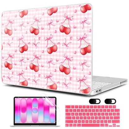 MEEgoodo Printed Case for New MacBook Neo 13 inch 2026 Release(Fit Model A3404), Laptop Hard Shell Cases with Keyboard Skin & Screen Protector & Webcam Covers, Cherry Bow Pattern - color: Cherry Bow Pattern