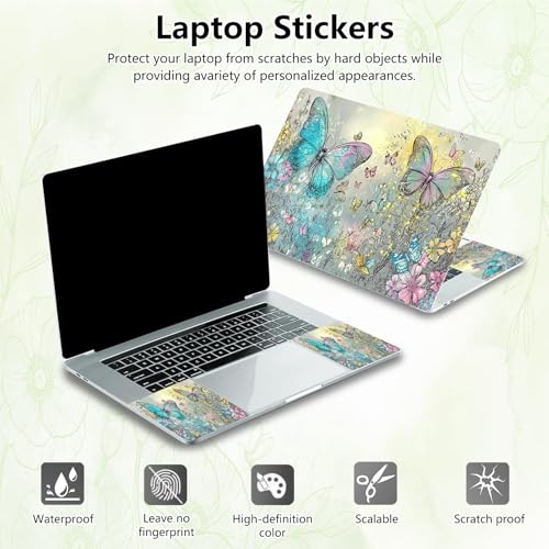 Laptop Skin Sticker Decal, Universal Reusable Vinyl Laptop Cover for 12" 13" 13.3" 14" 15" 15.4" 15.6" Notebook PC, Waterproof Scratch-Resistant with 2 Wrist Pads, Easy to Apply & Remove,Butterfly - color: Butterfly