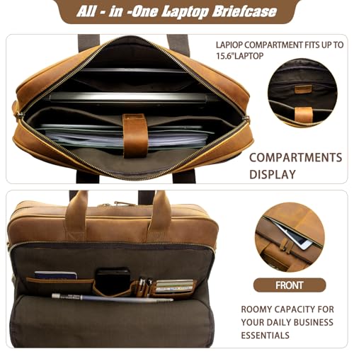 Jack&Chris Genuine Leather Briefcases for Men,15.6" Laptop Compartment Mens Laptop Messenger Bag - color: Jc44-light Brown