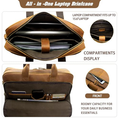 Jack&Chris Genuine Leather Briefcases for Men,15.6" Laptop Compartment Mens Laptop Messenger Bag - color: Jc44-light Brown
