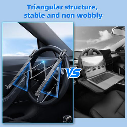 Adjustable Steering Wheel Laptop Mount, Foldable Car Laptop Desk-Gray | Metal Car Laptop Holder Sturdy, 5-Gear Adjustable Angle, Foldable Compact Space-Saving, In-Vehicle Reading Working - size: Laptop Stand-Gray