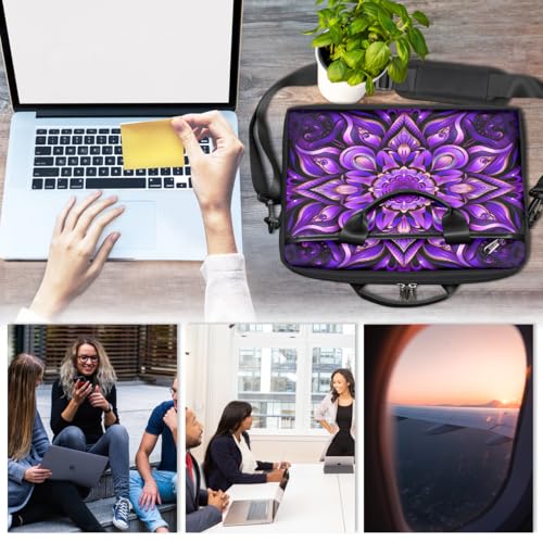 Laptop Shoulder Bag for Women Men, Waterproof Computer Case Messenger Bag Briefcase for Business Office Travel - color: Purple Mandala Flower Floral