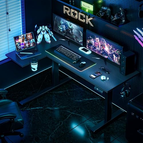 Muvai 71 Inch L Shaped Standing Desk Adjustable Height with Cable Management Tray,Gaming Electric Corner Standing Desk, Sit Stand Computer Table with Reversiable Splice Board, Black Carbon - color: Black Carbon, size: L-shaped 71 Inches