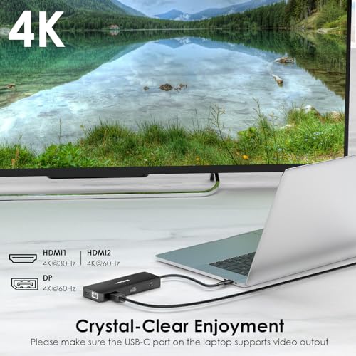 WAVLINK Laptop Docking Station Dual Monitor/Triple Display for Windows OS | USB C Hub with 2 HDMI, DisplayPort, 100W PD in, Gigabit Ethernet, USB 3.0/ 2.0 Ports, SD/TF Card Reader, Audio
