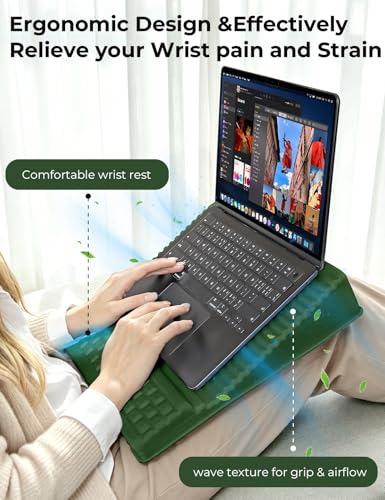 Adjustable Lap Desk with Wrist Rest, Reversible Laptop Stand | Cooling Grip Surface, Fits up to 17'' Laptop, Portable Lap Desk with Pillow Cushion,Computer Tray for Home Office,Grass Green - color: Grass Green