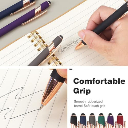 6 Pack Ballpoint Pen 2-in-1 Pen with Stylus tip, 1.0 mm Black Ink | Metal Stylus Pen for Touch Screens - color: 6 Black Gold