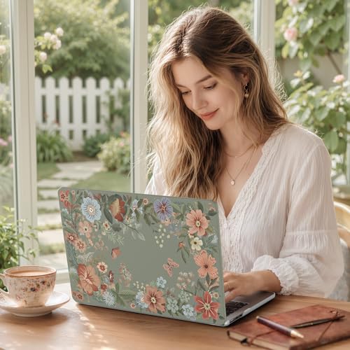 iCasso for M5 MacBook Air 13 inch Case 2026 2025-2022 M4 M3 M2 Model A3449 A3240 A3113 A2681, Sturdy Protective Pattern Shell Case for Mac Air 13.6", Keyboard Cover + Screen Protector,Green Flowers - color: Green Flowers