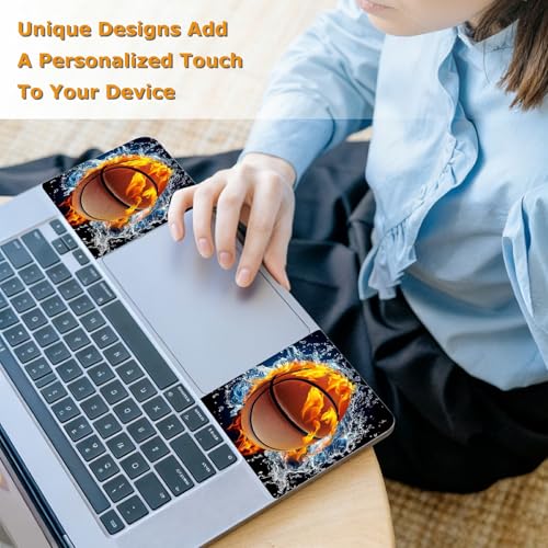 Universal Laptop Skin Sticker with 2 Wrist Pad Decals, 3-Piece Removable Vinyl Laptop Cover, Ice Fire Basketball Waterproof Anti-Scratch, Easy-Trim Fit for 13.3" 14" 15.6" Laptops - color: Ice Fire Basketball