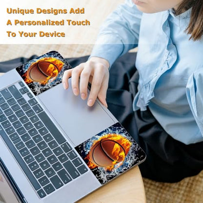 Universal Laptop Skin Sticker with 2 Wrist Pad Decals, 3-Piece Removable Vinyl Laptop Cover, Ice Fire Basketball Waterproof Anti-Scratch, Easy-Trim Fit for 13.3" 14" 15.6" Laptops - color: Ice Fire Basketball