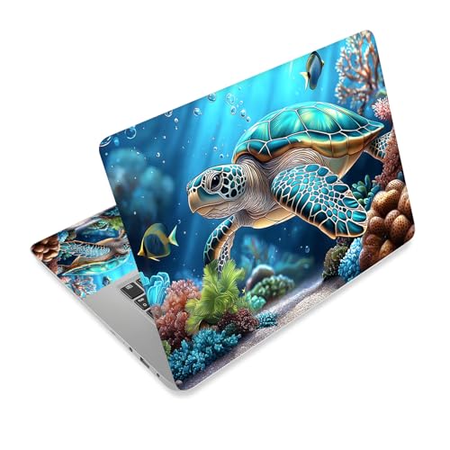 Universal Laptop Skin Sticker Decal, 15.6 Inch Laptop Vinyl Cover for 13" 14" 15.6" Laptop, Waterproof Scratch-Resistant Protector Wrap, Reusable with Wrist Pads,Coral Reef Turtle - color: Coral Reef Turtle