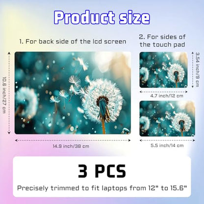 Universal Laptop Skin Sticker Decal, Compatible with MacBook HP Dell Lenovo 12"-15.6", Reusable Vinyl Notebook Cover 3PCS Set, High-Recognition Film-Dandelion Blue - color: Dandelion Blue