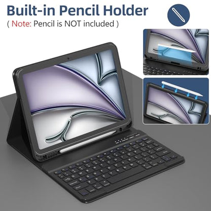 KBCASE for iPad Air 11 inch (M4/M3/M2) Case with Keyboard, Black | Keyboard Case for iPad Air 5th/Air 4th/Pro 11 2018, Detachable Wireless Keyboard, Pencil Holder - color: Black