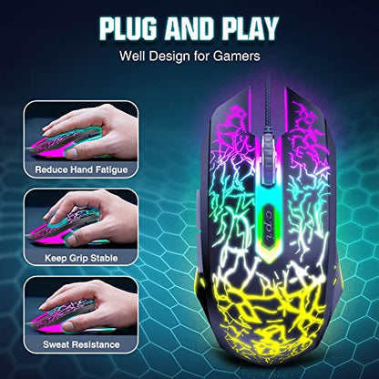 BENGOO Gaming Mouse Wired with RGB Backlit, Ergonomic PC Computer Mice | 4 Adjustable DPI up to 3600, 6 Programmable Buttons, Optical Gamer Mouse for PC Laptop Windows 7/8/10/XP Vista Linux