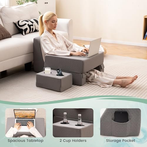 Giantex Reading Pillow for Gaming, Extra Large Lap Desk for Laptop with Back Arm Rest & Cup Holder for Adult, Adjustable Gaming Pillow for Reading Crochet Working & Writing on Bed Floor Sofa & Couch