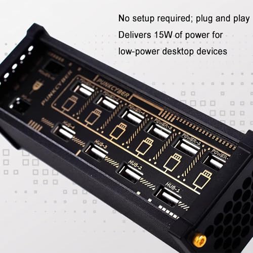 6 Ports USB Switcher, Cyberpunk USB Docking Station, with Independent Control Button, Voice Control Function, Data Transmission, for Phones, Tablets, and Gadgets