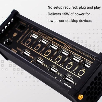 6 Ports USB Switcher, Cyberpunk USB Docking Station, with Independent Control Button, Voice Control Function, Data Transmission, for Phones, Tablets, and Gadgets