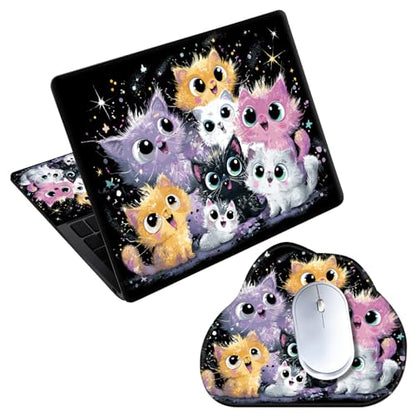 Laptop Skin Sticker Decal 15-15.6 Inch with Cute Mouse Pad, Universal Reusable Vinyl Sticker for 12.1 13 13.3 14 15.4 Inch Netbook and Notebook PC, Cute Cats - color: Cute Cats