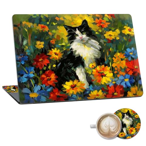 Laptop Skin Sticker Decal 15.6 Inch,12 13 13.3 14 15 15.6 in Laptop Netbook Skins for Notebook,Art Decal Removable Waterproof Scratch Resistant,Universal Vinyl Cover,Cat Floral Watercolor - color: Cat Floral Watercolor