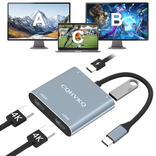 USB C to Dual HDMI Adapter, 4 in 1 USB C Hub Multiport Adapter，Supports 4K@60Hz and Dual 4K@30Hz,for MacBook/LenovoYoga/Thinkpad, XPS, and More [macOS only Support SST Mode]