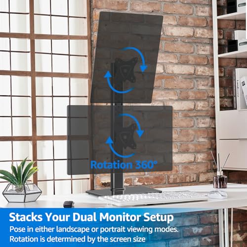 MOUNTUP Vertical Dual Monitor Stand, Stack Two Screens up to 32 inches,33 Lbs, Free-Standing Monitor Desk Mount, Monitor Riser with Swivel, Tilt, Height Adjustable, VESA Stand 100 x 100mm, 75 x 75mm - size: Dual