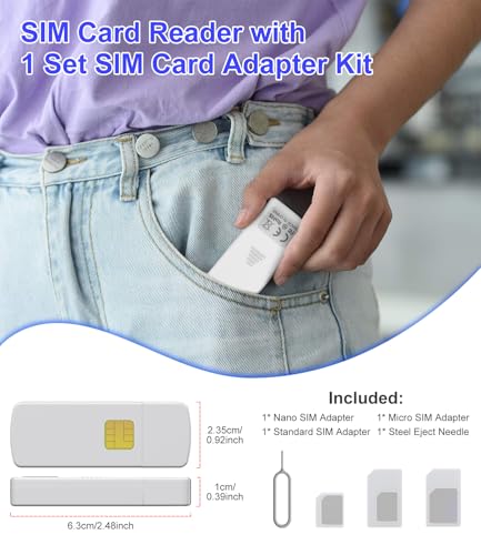 USB SIM Card Reader - Sim Card Adapter Kit with Eject Pin - Micro/Nano/Standard Sim Card Readers - USB to Sim Card Adapter Edit and Read Messages/Contacts - SIM Adapters for Laptops Computer Windows
