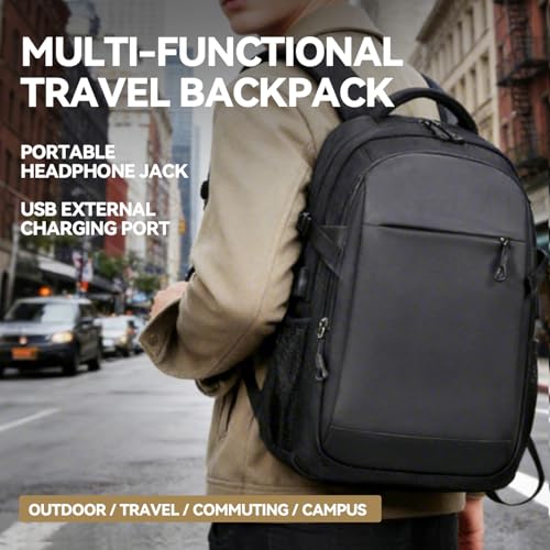 Travel Laptop Backpack, Waterproof 15.6 Inch Computer Work Lightweight Packback Bag for Men Women College Gift, Black (Black)