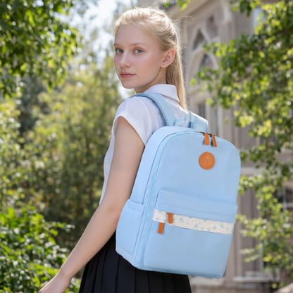 mygreen Waterproof School Backpack for Teen Girls & Boys, Lightweight 15.6 Inch Laptop Bag, Trendy 2024 Ergonomic Bookbag for High School, College, and Travel Blue - color: Blue, Flower, 15.6 Inch Laptop