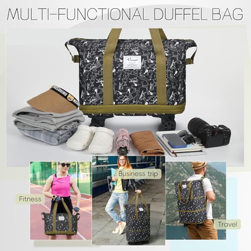 VOOWO Duffel Bag with Wheels - Rolling Foldable Expandable Duffle Bag with Wheels for Travel, Rolling Luggage Carry On Bag with Wheels, Large Rolling Backpack Weekend Bags for Men Women (Animal) - color: Animal