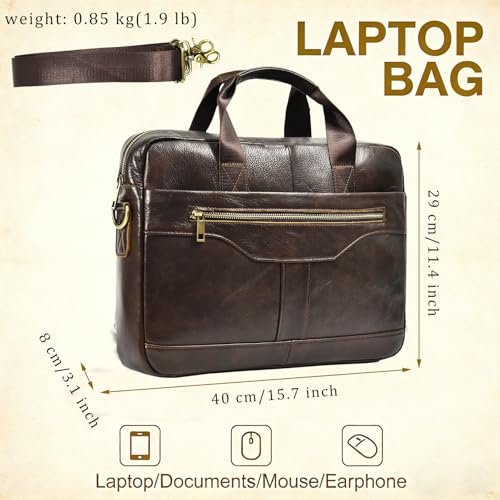 Leather Laptop Bag for Men Briefcase Fits 15.6 Inch Notebook Portable Shoulder Messenger Crossbody Bag for Travel Office - color: 17coffee