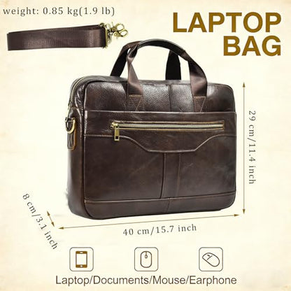 Leather Laptop Bag for Men Briefcase Fits 15.6 Inch Notebook Portable Shoulder Messenger Crossbody Bag for Travel Office - color: 17coffee